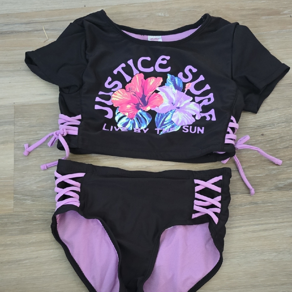 Justice Black and Pink Floral Bikini Set